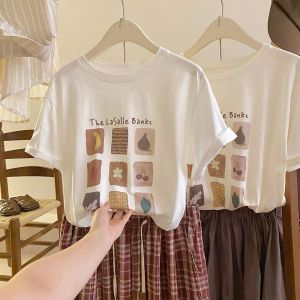 เสื้อยืดแขนสั้นผู้หญิงทรงหลวมสไตล์เกาหลี ผ้าโมดอล ลายผลไม้ สไตล์เรียบง่าย ทรงเข้ารูป เสื้อผ้าทำงานฤดูร้อน