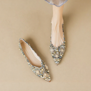 MIFEI | Embroidered Bejeweled Flat Shoes