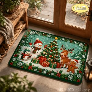 VIKAMA Christmas Snowman Rug Anti-Slip Water-Absorbing Entrance Hall Door Mat Bathroom Floor Mat Home Decoration Non-Slip