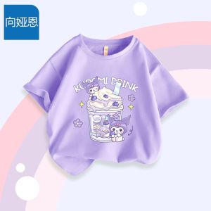 เด็กผู้หญิง ฤดูร้อน ผ้าฝ้าย เสื้อยืดและ กางเกง ชุดชุดสองชิ้นแขนสั้นกันยุงสําหรับเด็กกลางและใหญ่