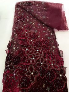 Luxury Velvet Lace Fabric 5 Yards High Quality 2026 Beaded Lace Fabric Fashion Sequin African Laces Fabric For Women Wedding Sew