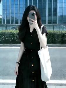 NIUVIES | Elegant Audrey Hepburn Style Black Shirt Dress Fitted