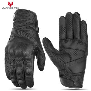 Retro Motorcycle Leather Gloves Men Summer Perforated Vintage Leather Motorbike Motorcross Cycling Guantes Moto Biker Glove
