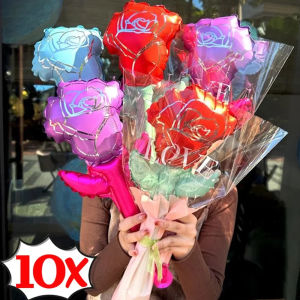 Dizoey 10PCS Beautiful Flower Foil Balloons with Packaging Handheld Rose Bouquet Balloon Valentine’s Day Birthday Party Wedding Decor