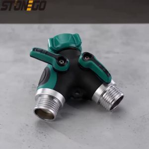 Double Y Garden Hose Splitter with Shut Off Valve Outdoor Water Connector for Lawn Irrigation System