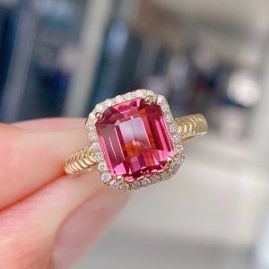 Montagne Jewelry 18K Pure Rose Gold Ring Diamond Inset Fine Jewellery Natural 3.35 Carat 8.5×7.6mm Red Tourmaline Ring