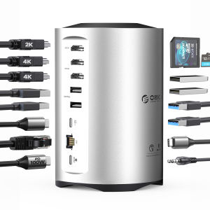 ORICO 15 in 1 USB 3.0 Hub Adapter 4K HDMI TF/SD Card Reader 1 DP/RJ45/Audio Port Compatible with MacBook Air MacBook Pro XPS