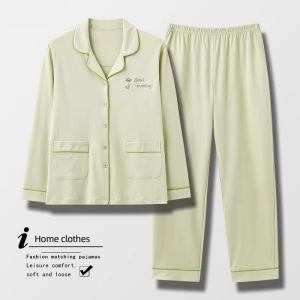 TENGNAIMEI | Women Thin Cotton Sleepwear Spring Autumn Long Sleeve Trousers