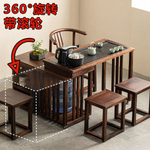 Rotatable Mobile Tea Table Compact Wooden Design with Wheels Ideal for Home Use Balcony and Outdoor Space