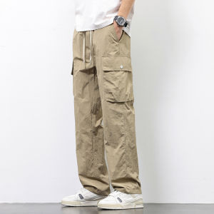 New 2025 Mens Solid Color Breathable Thin Ice Silk Casual Pants Wide Leg Versatile Sports Loose Workwear Summer Long Trousers