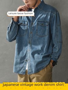 Fashion Brand Spring and Autumn Retro Workwear Long-Sleeved Denim Shirt