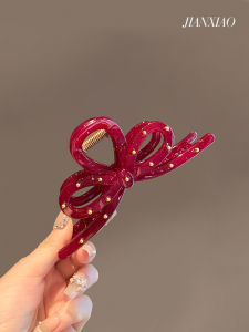 Red Butterfly Knot Shark Clip Elegant Hair Accessory Dongda Gate Style Korean Fashion Hair Grips for Women High End Feeling