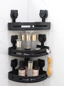 Suction Cup Corner Shelf - Bathroom Organizer Space Saver No Drill Storage Rack Easy Install