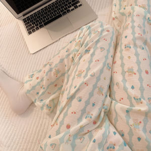 กางเกงนอนลายทางสำหรับฤดูร้อน กางเกงขายาวผ้าโพลีเอสเตอร์บางสำหรับใส่อยู่บ้าน กางเกงลำลองสำหรับเดินเล่นกลางแจ้ง สำหรับทั้งชายและหญิง