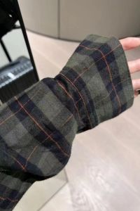 Chic Green Plaid Shirt Womens Inner Wear Layering Spring Autumn Loose Casual Slimming Outerwear Long Sleeve Polo Collar