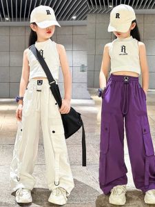 Girls Quick Dry Vest Street Dance Outfit Belly Show Childrens All-Match Jazz Dance Summer Clothes Trendy Performance Costume