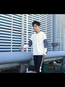 Basic Sweater Crewneck Sweater Polos Pria Lengan Panjang Distro Motif Print