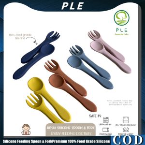 [PLE]Baby Silicone  Spoon and Fork Set 100% Food Grade Silicone BPA Free Infant Toddlers Material Infant Learning Tableware