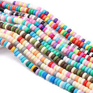 115pcs/Bag 6x3mm Flat Round Polymer Cylinder Resin Clay Beads Loose Spacer Handmade Beads For DIY Jewelry Making Boho Bracelets Necklace (39cm/Strand)