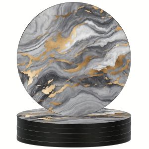 Bộ 6 Đế Lót Ly Gỗ Vân Đá Cẩm Thạch 4 Inch Thân Thiện Với Môi Trường Thấm Hút Hình Tròn Dùng Cho Đồ Uống Lạnh Ly Rượu Và Cốc