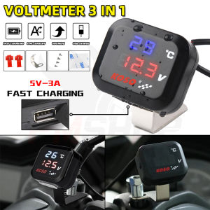 PMShop Motorcycle/Car 3 in 1 Voltmeter Thermometer KOSO 12V Digital LED Display With Fast Charging USB Port Waterproof Universal