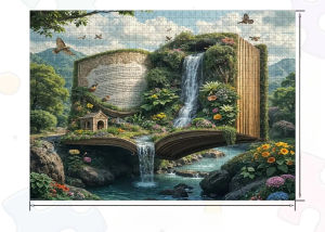 Magical Book World Jigsaw Puzzle - 70cm X 50cm Large Durable Cardboard Puzzle Vibrant Colors Waterfall Landscape Design