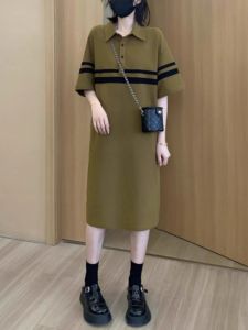 Summer New Fashion Casual Dress Womens plus Size Loose Meat Covering Slim Short Sleeve T-Shirt Dress High Waist A-Line Skirt