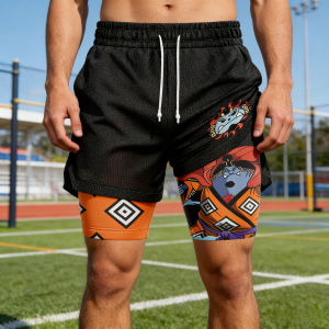 Bandai | 2026 Bandai Jinbe Knight of The Sea Anime One Piece Mens Double Layer Fake Two Piece Shorts Gym Workout Shorts Summer Quick-dry