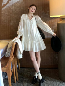 Maternity Short Dress Sweet Fairy Long Sleeve Tencel French Style A-Line Skirt for Small Figures Pregnant Women Daily Wear