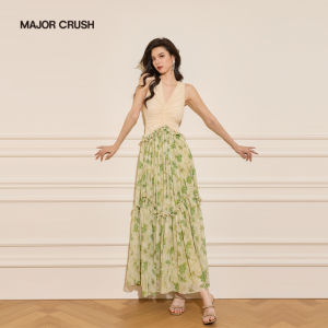 French Style Green Lace Flowered Elegant Long Dress