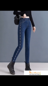 Quần jean nữ lưng thun cotton quần jean nữ lưng cao thêu vải co giãn GLQ159