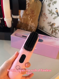 Cordless Hair Straightener Brush with Ion Fast Heating Portable Travel Design Rechargeable Brush for Straightening and Curling