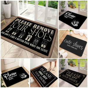 VIKAMA Creative Shoe Removal Signage Entry Floor Mat Washable Anti-Slip Mat for Bathroom and Bedroom Entrance Carpet
