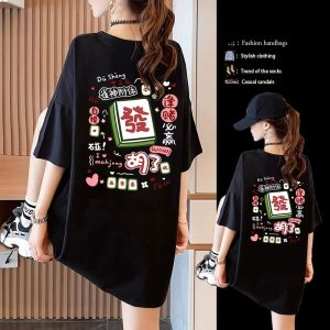 Design Sensation Niche Short Sleeve Cotton T-Shirt Womens Loose Cartoon Summer Top plus Size Female Clothing round Neck