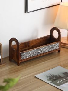 Teak Dressing Table Storage Desktop Rack Toilet Tank Top Cover Bathroom Countertop Storage Container Bathroom Shelving