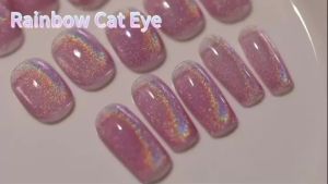Sơn Móng Tay Gel Từ Tính Mắt Mèo Cầu Vồng Hồng 10ml Có Thể Tháo Rời Dùng Đèn UV/LED Dành Cho Nữ Que Từ Tính Không Kèm Theo - Bộ 1-10 Chiếc