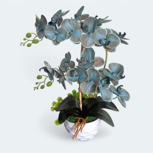 Bunga gubahan bersama pasu bunga orkid hiasan hari raya