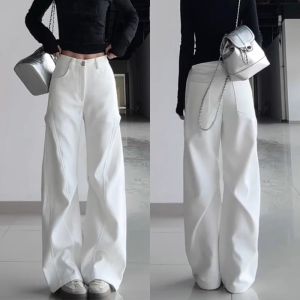 Quần Ống Đứng Màu Đen Dài Thường Ngày Cho Nữ Dáng Rộng Xếp Ly Quần Dài Phong Cách Mỹ Thiết Kế Đơn Giản Cạp Cao