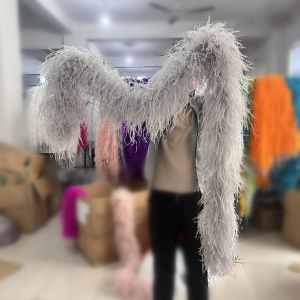 2M Soft Thick Natural Ostrich Feather Boa 2-20PLY Fluffy Plumes Shawl for Wedding Party Dress Costume DIY Sewing Decor Craft