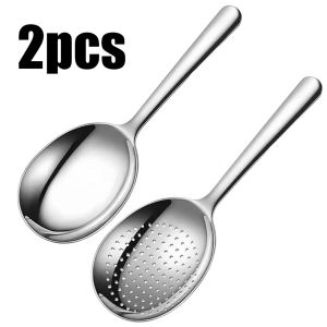 2/4pcs Stainless Steel Ladles Large Serving Spoon with Heat-Resistant Short Handle Drain Hole Easy Cleaning Heat Spoon Kitchen