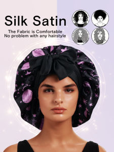 Extra Large Satin Sleep Hat with Butterfly Knot Wide Brim Womens Sleep Cap Soft Polyester Fiber Suitable for All Hair Types