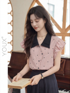 YOUXIANG | Áo Sơ Mi Tay Ngắn Thiết Kế Chấm Bi Độc Đáo Ôm Sát và Thoáng Mát