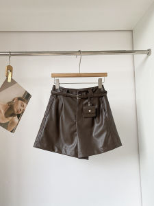 Quần Short Da PU Thời Trang Cổ Điển Mỹ Cho Nữ Quần Dài Thường Ngày Cao Cấp Màu Trơn Cạp Cao Polyester 100%