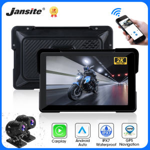 Jansite 5/7 inch Motorcycle Carplay DVR 2K HD Dual Lens GPS Navigation Wireless CarPlay Android Auto Portable Motorcycle Monitor