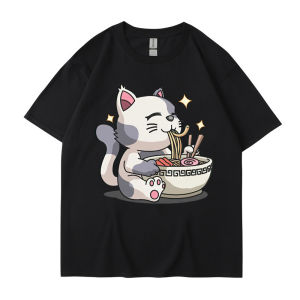 COD Cross-border new summer cartoon cute Harajuku Japanese ramen flavor cat print short-sleeved mens T-shirt topGDFAFG