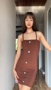 CLOTHINGHUB CREAM SIX BUTTON DRESS