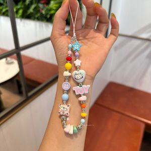 Sanrio | INS Cute Sanrio Hello Kitty Multicolor Beaded Phone Anti-lost Wrist Strap Handmade Pastel Bead Keychain Lanyard Bag Pendant Gift