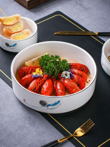 High-End White Deep Dish Salad Bowl Plate for Home Hotel Club Dining Utensils Deep Mouth Porcelain round Plate Dishware