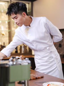 Embroidered Chef Work Uniform Long Sleeve Autumn Winter Breathable Hotel Restaurant Kitchen Back Mens Polyester Cotton Blend