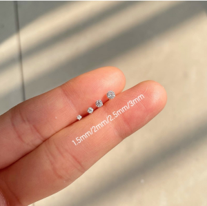 Sterling Silver Nose Stud Super Shiny Diamond S925 Silver Mini Non-Allergic Ear Nest Ear Bone Stud Fashion Piercing Fine Rod Diamond Nose Studs